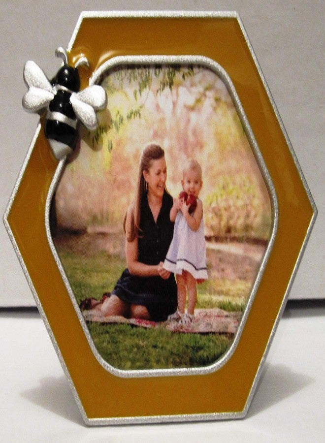 EXP 2.5X 2.5 Flying Bee On A Honeycomb Yellow and Silver Picture Photo Frame - Image 1