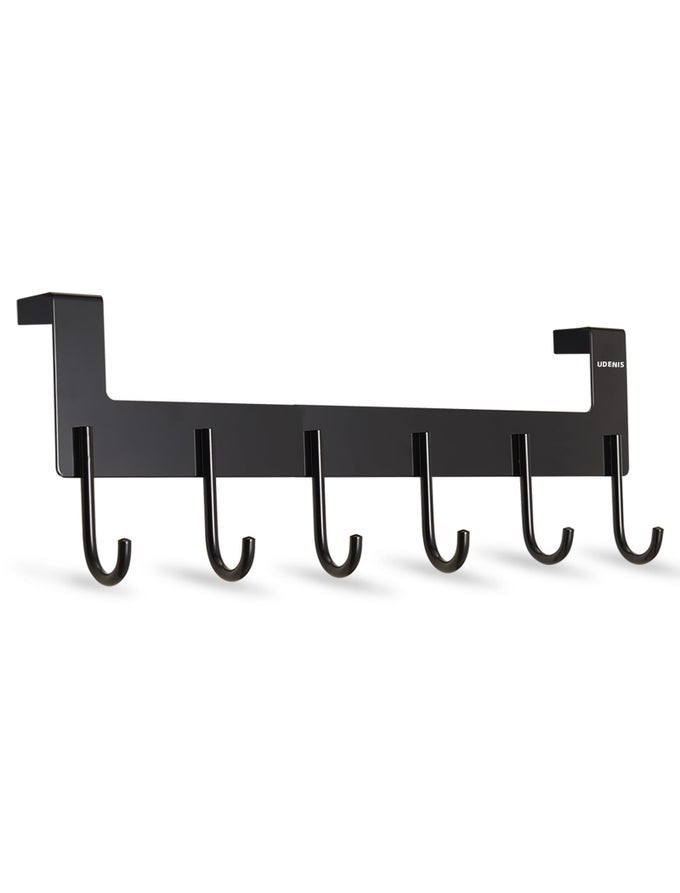 OVER DOOR HANGER ALUMINUM OVER THE DOOR TOWEL RACK HOOKS WITH 6 HOOK FOR HANGING TOWEL ROBE COAT BATHROOM BEDROOM TOWEL RAILS METAL BLACK
