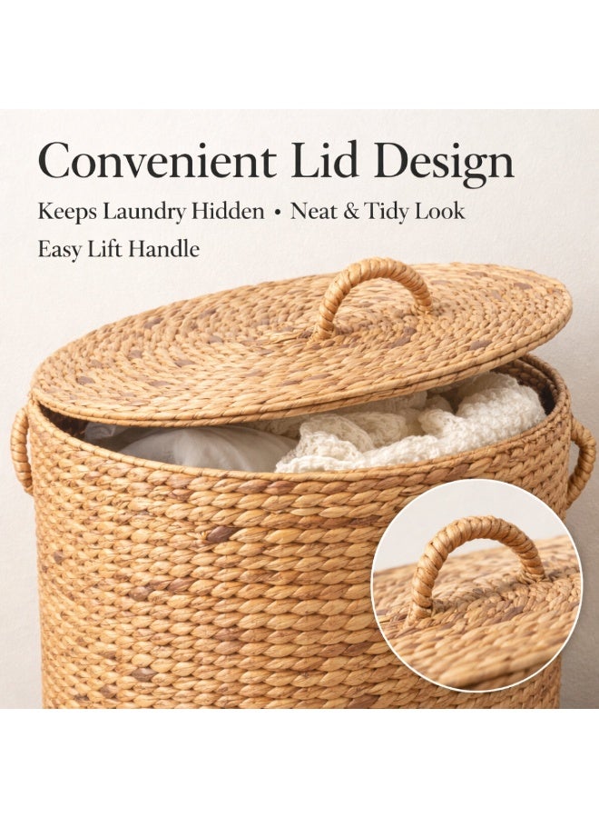 Homesmiths Water Hyacinth Laundry Basket with Lid & Handles – Large Natural Woven Storage Basket for Laundry, Blankets, Toys & Home Organization, Handwoven Decorative Hamper (Dia 45 x H60 cm) - Image 5