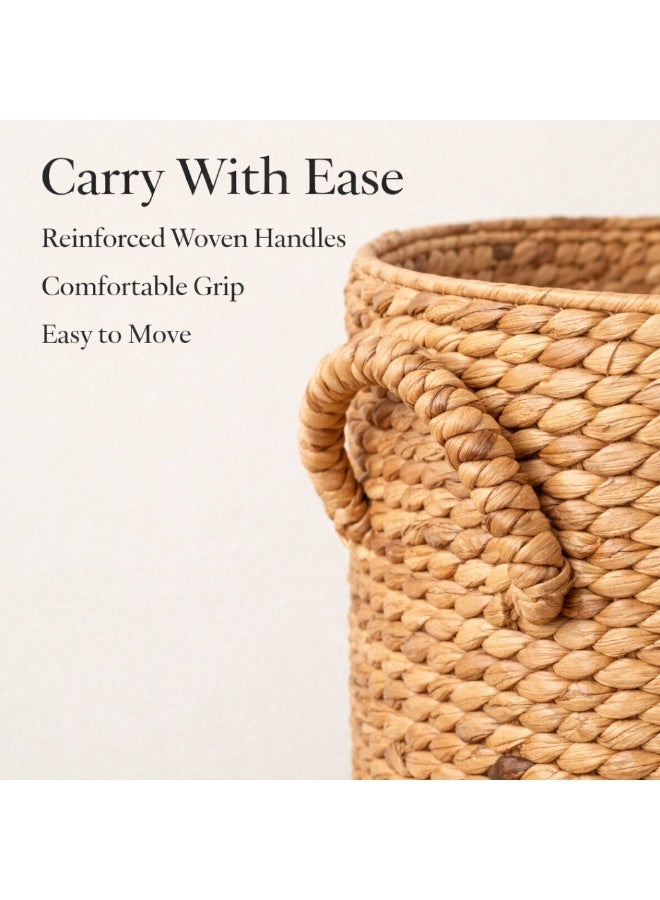 Homesmiths Water Hyacinth Laundry Basket with Lid & Handles – Large Natural Woven Storage Basket for Laundry, Blankets, Toys & Home Organization, Handwoven Decorative Hamper (Dia 45 x H60 cm) - Image 4