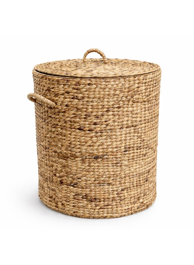 Homesmiths Water Hyacinth Laundry Basket with Lid & Handles – Large Natural Woven Storage Basket for Laundry, Blankets, Toys & Home Organization, Handwoven Decorative Hamper (Dia 45 x H60 cm) - Image 1