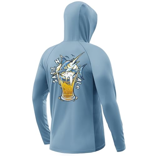 Palmyth Fishing Hoodie for Men Long Sleeve Sun Protection UV UPF 50 Shirts Airy Blue Sail Ale L - Image 1