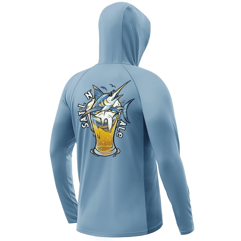 Palmyth Fishing Hoodie for Men Long Sleeve Sun Protection UV UPF 50 Shirts Airy Blue Sail Ale L - Image 2