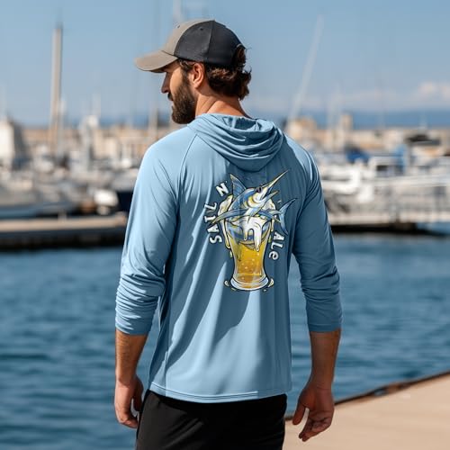 Palmyth Fishing Hoodie for Men Long Sleeve Sun Protection UV UPF 50 Shirts Airy Blue Sail Ale L - Image 3