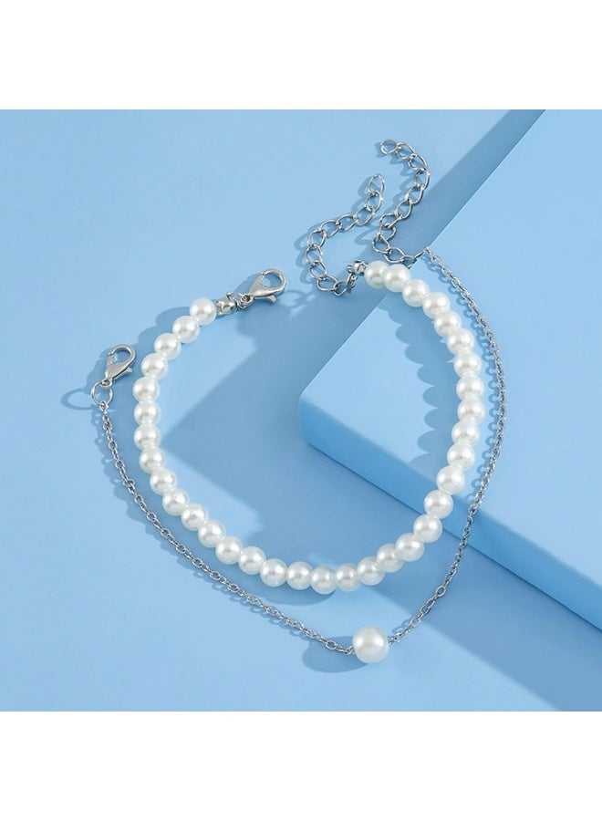 Goolsky Fashionable Minimalist Double-Layer Pearl Anklet Set – Two-Piece Versatile Foot Jewelry for Women, Daily/Vacation - Image 3