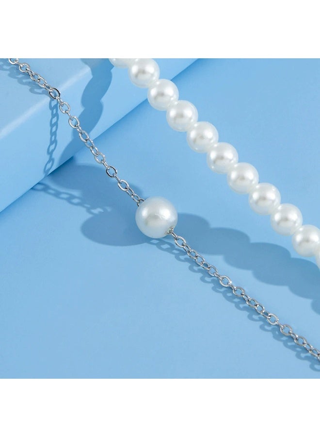 Goolsky Fashionable Minimalist Double-Layer Pearl Anklet Set – Two-Piece Versatile Foot Jewelry for Women, Daily/Vacation - Image 2