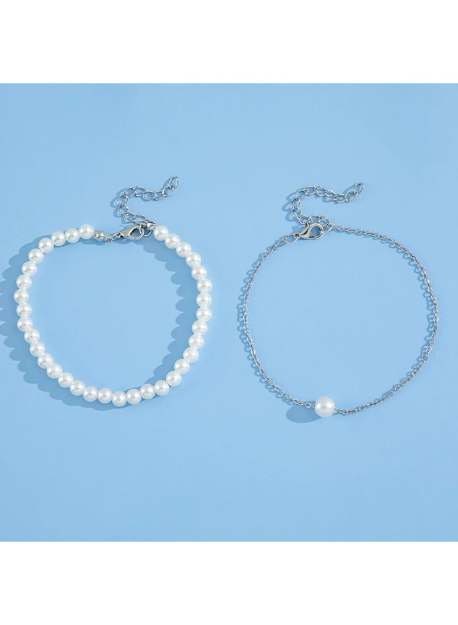 Goolsky Fashionable Minimalist Double-Layer Pearl Anklet Set – Two-Piece Versatile Foot Jewelry for Women, Daily/Vacation - Image 5