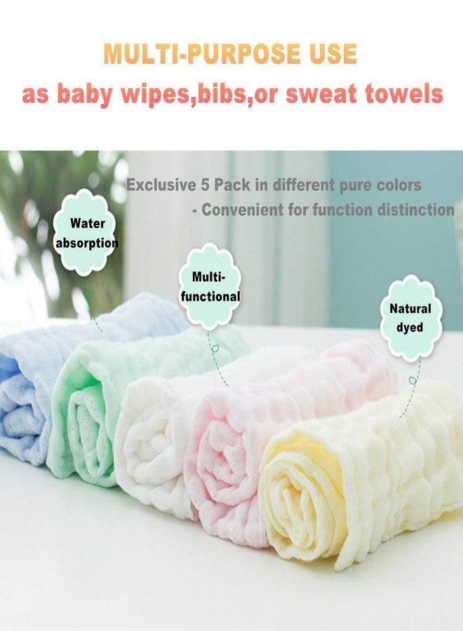 Closecret Muslin Cotton Face Towels for Newborn Baby Extra Soft Hankies Reusable Napkins for Infants Toddlers (Pack of 5) (Multicolour) - Image 3