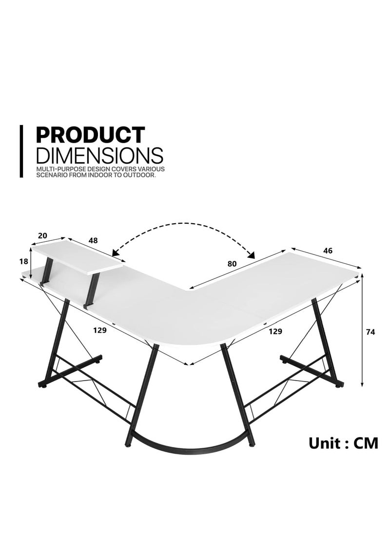 ZUIHAO L Shaped Home Office Computer Table 130cm Gaming Desk with Shelf - Image 4
