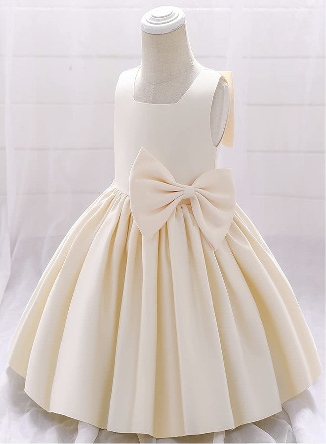 IBAKOM Flower Girl Dress for Wedding Kids Toddler Sleeveless Satin Bowknot Tulle Tutu Princess Dresses Bridesmaid Baptism Christening First Communion Pageant Birthday Party Prom Gown Champagne 6-12 Months - Image 3
