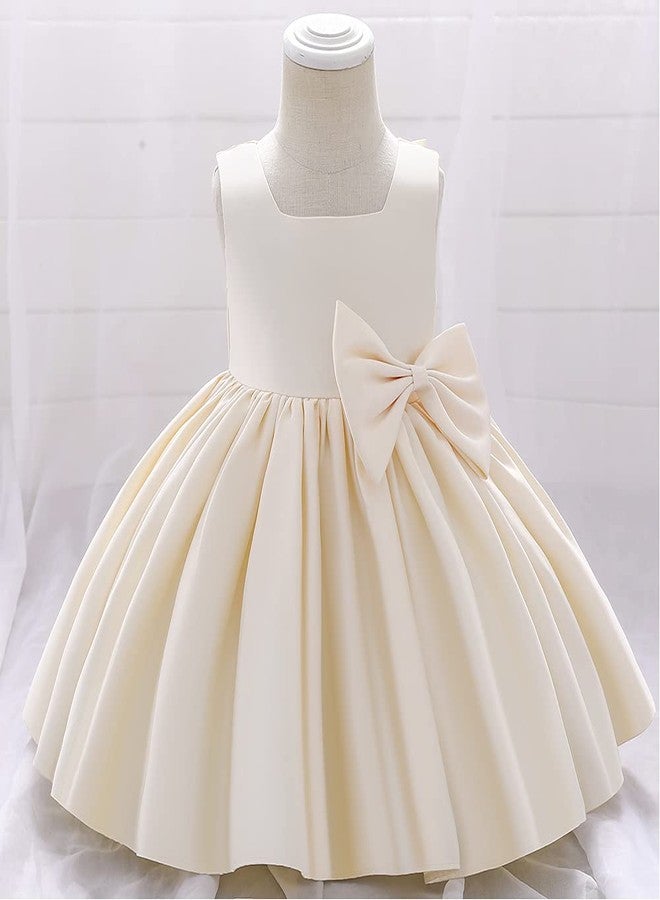 IBAKOM Flower Girl Dress for Wedding Kids Toddler Sleeveless Satin Bowknot Tulle Tutu Princess Dresses Bridesmaid Baptism Christening First Communion Pageant Birthday Party Prom Gown Champagne 6-12 Months - Image 2