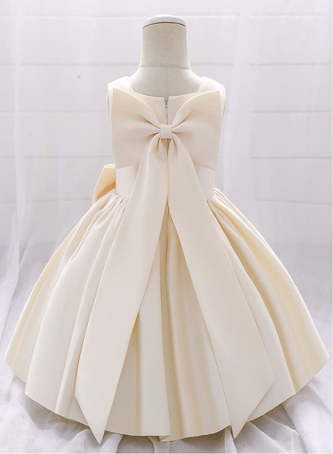 IBAKOM Flower Girl Dress for Wedding Kids Toddler Sleeveless Satin Bowknot Tulle Tutu Princess Dresses Bridesmaid Baptism Christening First Communion Pageant Birthday Party Prom Gown Champagne 6-12 Months - Image 4