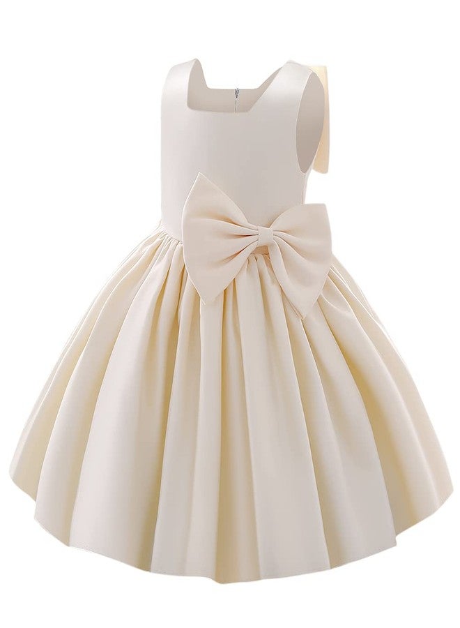 IBAKOM Flower Girl Dress for Wedding Kids Toddler Sleeveless Satin Bowknot Tulle Tutu Princess Dresses Bridesmaid Baptism Christening First Communion Pageant Birthday Party Prom Gown Champagne 6-12 Months - Image 1