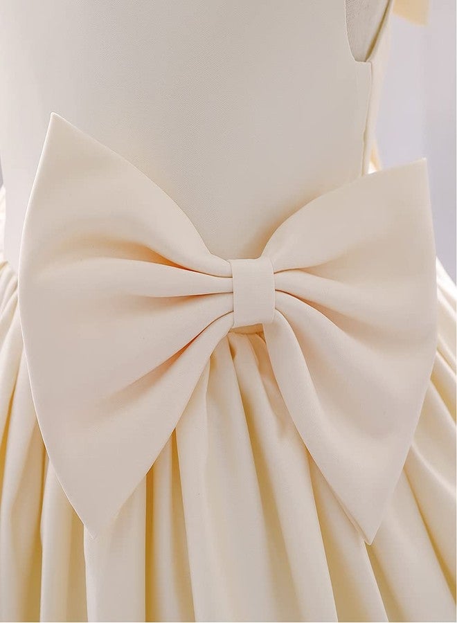 IBAKOM Flower Girl Dress for Wedding Kids Toddler Sleeveless Satin Bowknot Tulle Tutu Princess Dresses Bridesmaid Baptism Christening First Communion Pageant Birthday Party Prom Gown Champagne 6-12 Months - Image 5