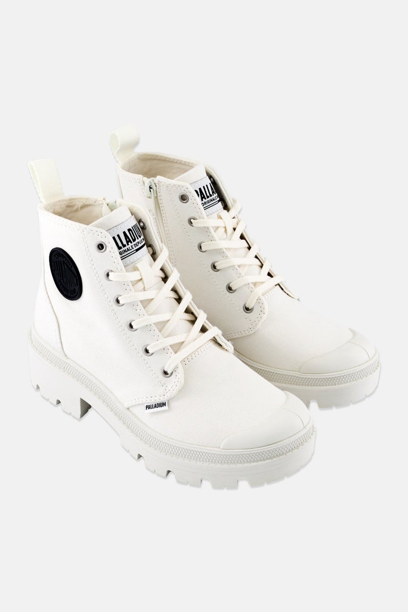 PALLADIUM Women Pallabase Twill Lace Up Ankle Boots, White - Image 1