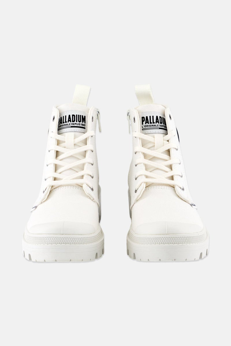 PALLADIUM Women Pallabase Twill Lace Up Ankle Boots, White - Image 3