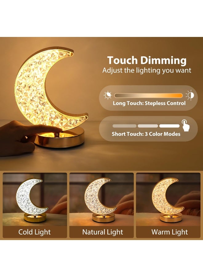 DINGKA Crescent Moon Table Lamp, Stepless Dimmable Touch Lamp with 3 Colors, Rechargeable Night Light with USB Port, Ramadan Moon Light Bedside Lamp for Nightstand Desk Bedroom Living Room Home Decor - Image 3