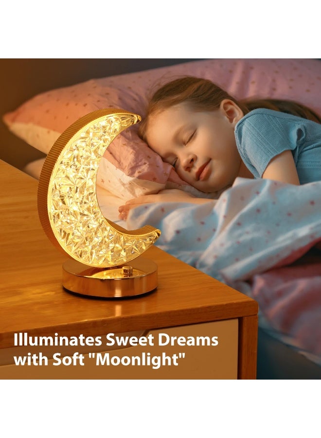 DINGKA Crescent Moon Table Lamp, Stepless Dimmable Touch Lamp with 3 Colors, Rechargeable Night Light with USB Port, Ramadan Moon Light Bedside Lamp for Nightstand Desk Bedroom Living Room Home Decor - Image 1