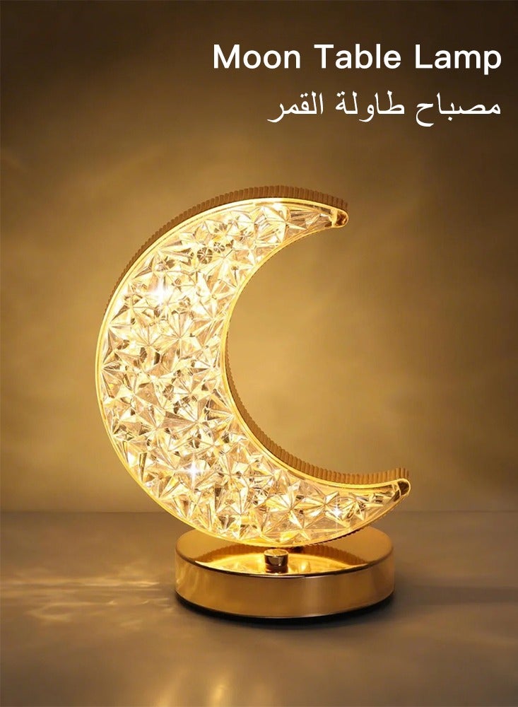 DINGKA Crescent Moon Table Lamp, Stepless Dimmable Touch Lamp with 3 Colors, Rechargeable Night Light with USB Port, Ramadan Moon Light Bedside Lamp for Nightstand Desk Bedroom Living Room Home Decor - Image 5