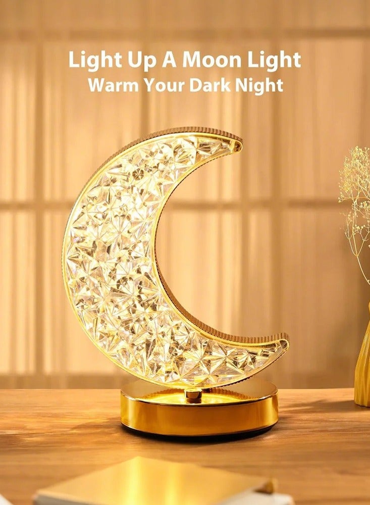 DINGKA Crescent Moon Table Lamp, Stepless Dimmable Touch Lamp with 3 Colors, Rechargeable Night Light with USB Port, Ramadan Moon Light Bedside Lamp for Nightstand Desk Bedroom Living Room Home Decor - Image 2