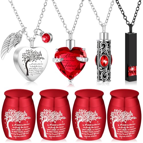 Shimeyao Set of 8 Small Urns for Human Ashes Cremation Urns Keepsake Ash Holders Family Tree Memorial Heart Locket Waterproof for Adults Women Men Loved OnesRed - Image 1