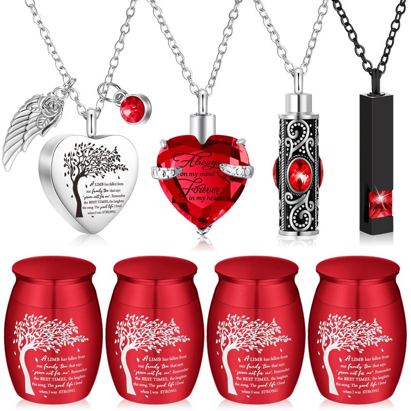 Shimeyao Set of 8 Small Urns for Human Ashes Cremation Urns Keepsake Ash Holders Family Tree Memorial Heart Locket Waterproof for Adults Women Men Loved OnesRed - Image 2
