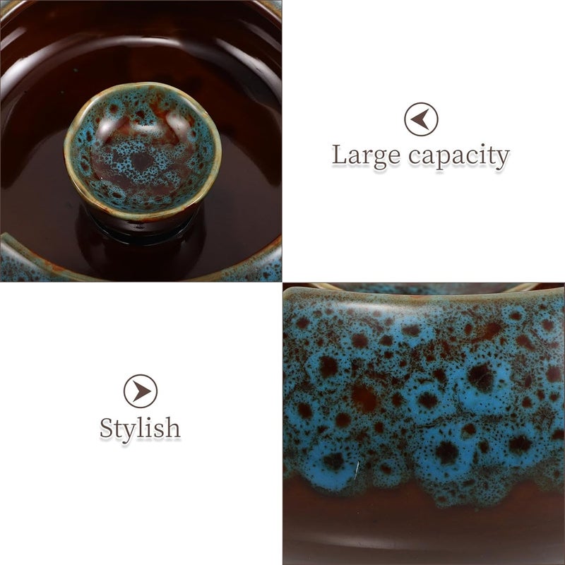 Large Ceramic Ashtray for Cigars and Cigarettes, Windproof Decorative Tray with Inner Curved Design, Blue Kiln-transformed Tabletop Ash Holder for Home, Office, Balcony Use - Image 3