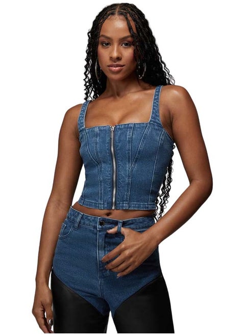 Zip Front Denim Bustier