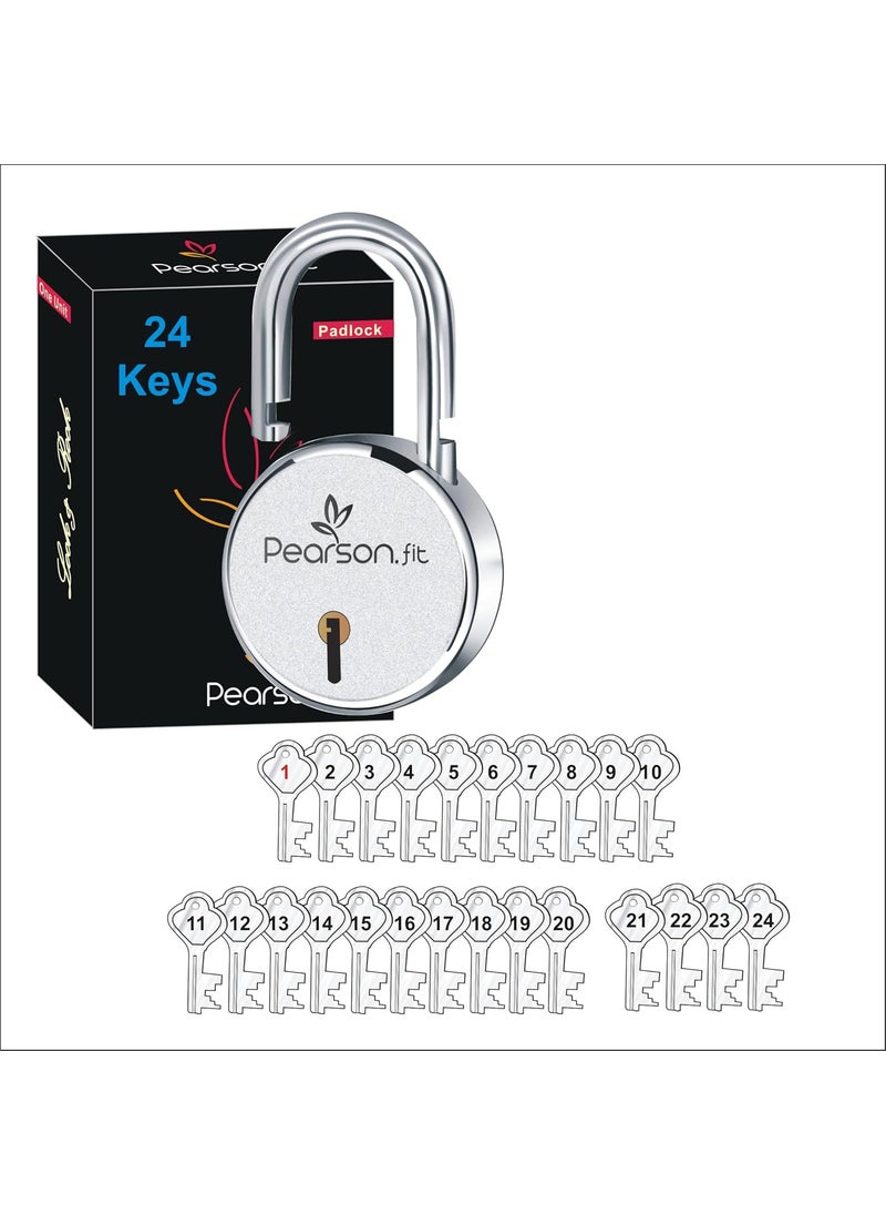 Pearson.fit - Pearsonfit 1 Lock with 24 Keys Lock and Keys Door Lock for Home Round 65mm Padlock Double Locking 8 Levers Heavy Duty Hardened Steel Padlock for Rental Apartment Model PSDM65L1K24 - Image 1