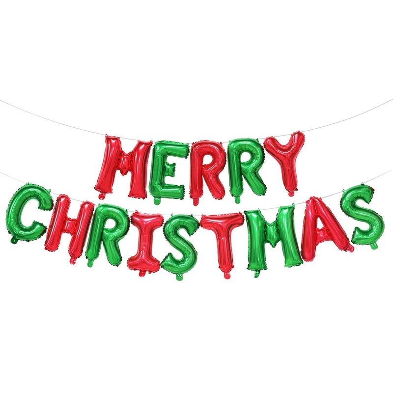 Propsicle 16 Red and Green Letter Merry Christmas Foil Balloon Merry Christmas Party Decoration Xmas Decor Indoor Balloon  Pack of 14 Balloons - Image 1