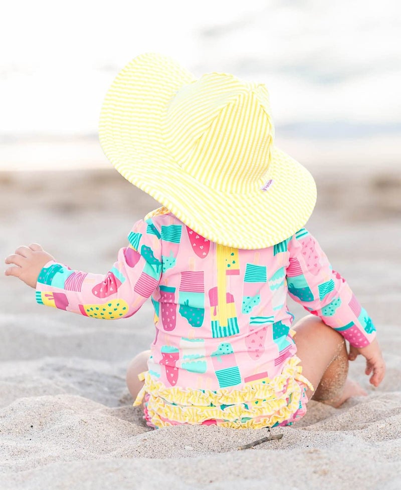 RuffleButts Baby Girls UPF 50+ Sun Protection Novelty Print Long Sleeve One Piece Rash Guard Swimsuit with Zipper - Ice Cream Social, 12-18m - Image 4