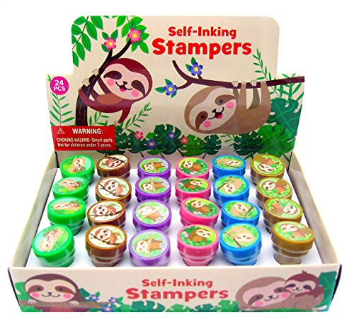 TINYMILLS 24 Pcs Sloths Stampers for Kids Sloth Birthday Party Sloth Party Favors Goody Bag Filler Treats Classroom Rewards Carnival Prizes Teacher Stamps - Image 1