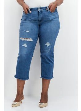 Women Plus Size Distressed Cropped Jeans, Blue - pzsku/Z9EDAB2A6BAAD1408DD5CZ/45/_/1727792321/e1fb2ed1-2325-459a-a55c-f1608b2a6974