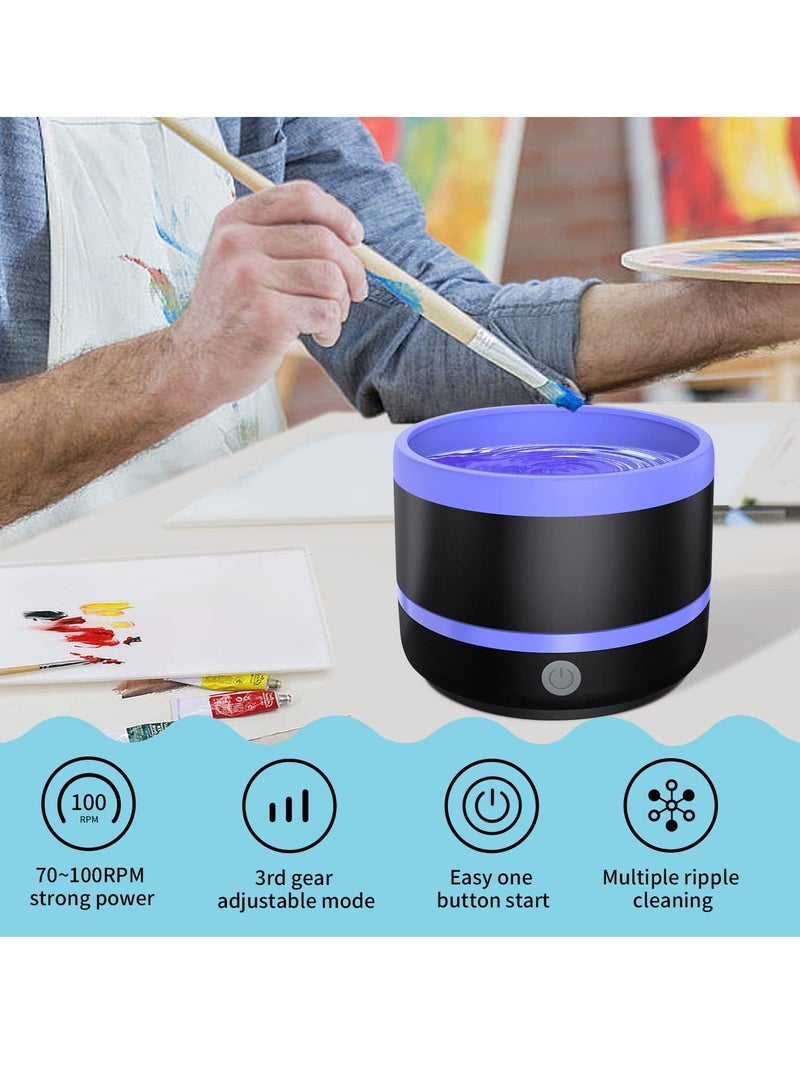 KASTWAVE Electric Paint Brush Cleaner Rinse Cup, with Silica gel mat bowl Portable Rinse Cup, 3 mode Improvement Buttons Automatic Dryer Machine, for Watercolor, Oil, Gouache Painting (Blue) - Image 2