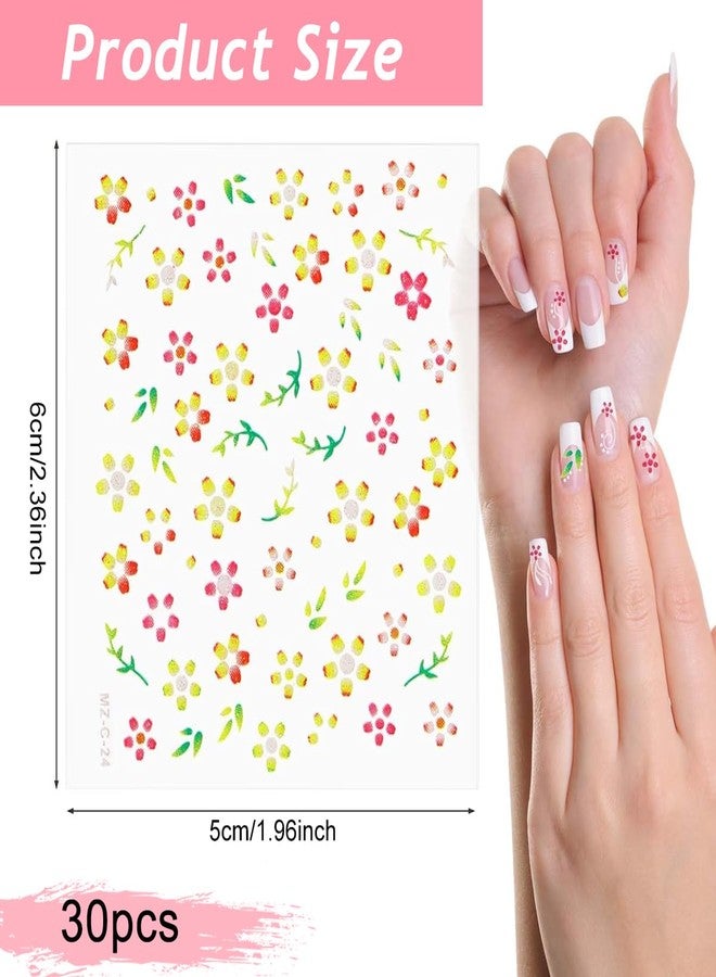 MAYCREATE® Mini Flower Nail Art Stickers 30 Sheet Colorful Daisy for Extension Self-Adhesive Embossing DIY Embellishments - Image 2