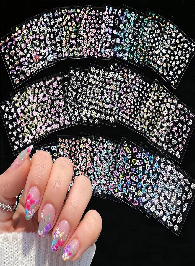 MAYCREATE® Mini Flower Nail Art Stickers 30 Sheet Colorful Daisy for Extension Self-Adhesive Embossing DIY Embellishments - Image 1