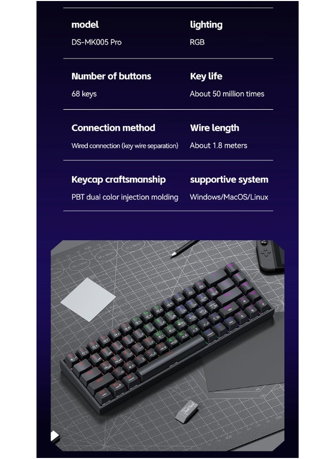 DEADSKULL - MK005PRO 60% Wired RGB Gaming Keyboard, 68 Keys Compact Mechanical Keyboard - Image 1