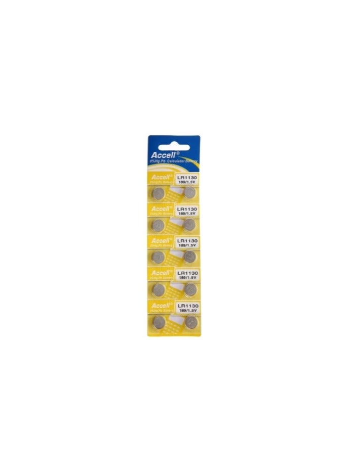 Accell 10-Pieces Accell AG10 LR1130 (189) Alkaline 1.5V Batteries - Image 1