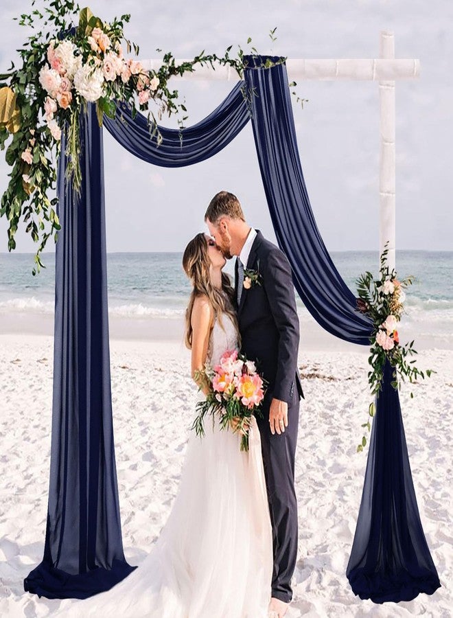 ROMANKAS Navy Blue Wedding Arch Drape Sheer Fabric for Draping 20ft 1 Panel Chiffon Arch Drapery Wedding Arch Draping Fabric Tulle Curtain for Backdrop for Wedding Bitthday Party Arch Decor - Image 2