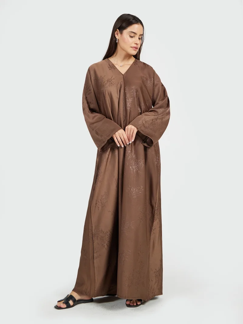 Reem Abayas Textured Chocolate Brown Modest Kaftan Abaya