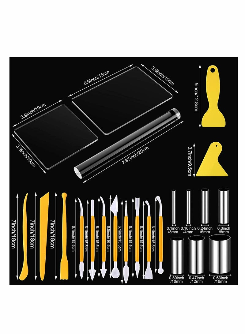Excefore 23 Pieces Clay DIY Tool Set, Acrylic Roll  er, Sheet, Plastic Scraper Backing Board, Stainless Steel Round Circle Shape Cutter, Polymer Shaping for Craft - Image 3