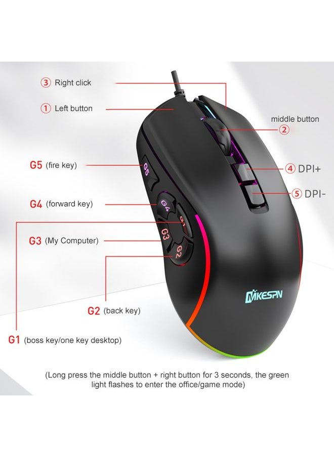 MKESPN X9 10 Buttons 7200DPI RGB Macro Definition Gaming Wired Mouse