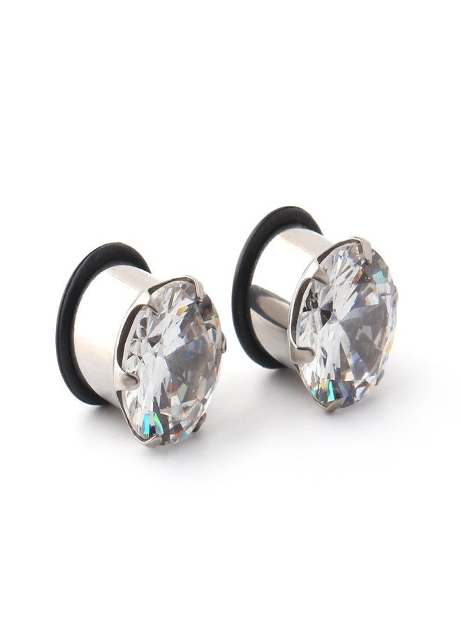 Ruifan 316L Surgical Steel Single Flare Prong Set Clear CZ Ear Stretcher Expander Plugs Piercing Gauge with O-Ring - Sold As a Pair, 10mm, Stainless Steel,Steel, cz - Image 1