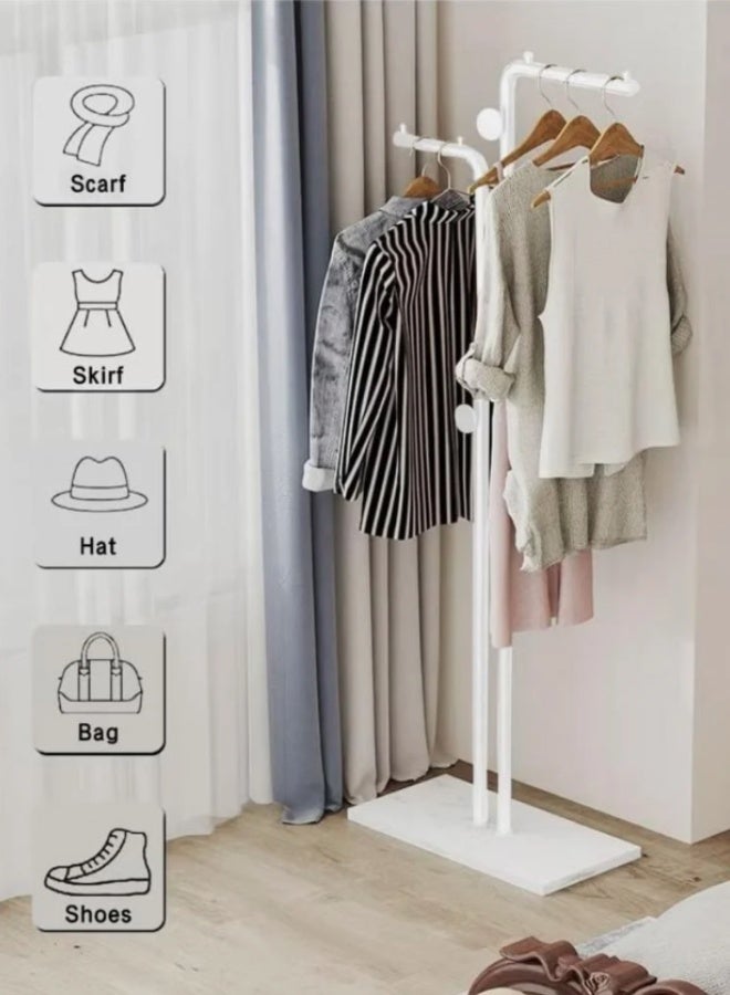 شي ون حامل معاطف معدني عصري، حامل معاطف بقضيب مزدوج مع قاعدة متينة من الألواح الصخرية وموفر للمساحة ومناسب لغرفة النوم وغرفة المعيشة والمدخل - Image 4