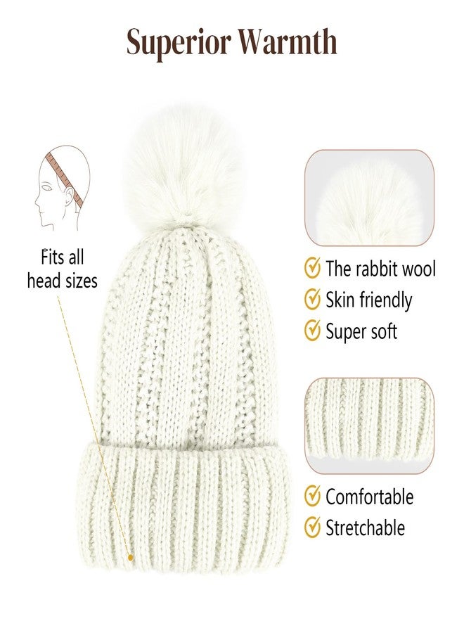 Flufymooz FLmaozi Beanie Wig, Hat Hair Extension Long Wavy White Hat Wig with Faux Fur Pom Hat, wig hat Attached 20 Inch Synthetic Hairpiece for Women Girls Winter (Light Blonde with White Blonde) - Image 4