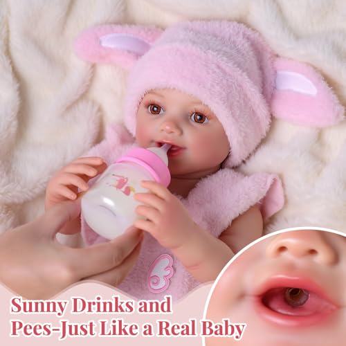 BABESIDE Drink and Wet Reborn Baby Dolls Sunny 17 Inch Realistic Newborn Baby Girl with Soft Vinyl Full Body Can Drink Water Pee Real Life Reborn Doll for Kids 3 - Image 5