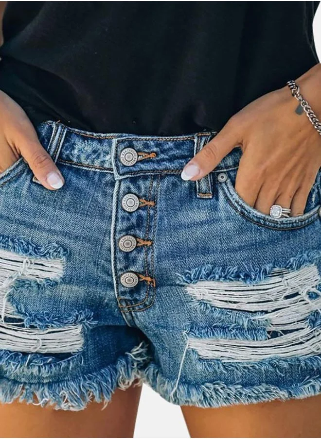 YUNIQEE Blue Printed Denim Shorts