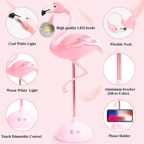 Fantasee Flamingo Desk Lamp USB Bedside Table Lamp Nursery Night Light Touch Dimmable for Child Kids Students Bedroom Living Room Dorm Reading Birthday Party Gift (Pink Flamingo) - Image 4