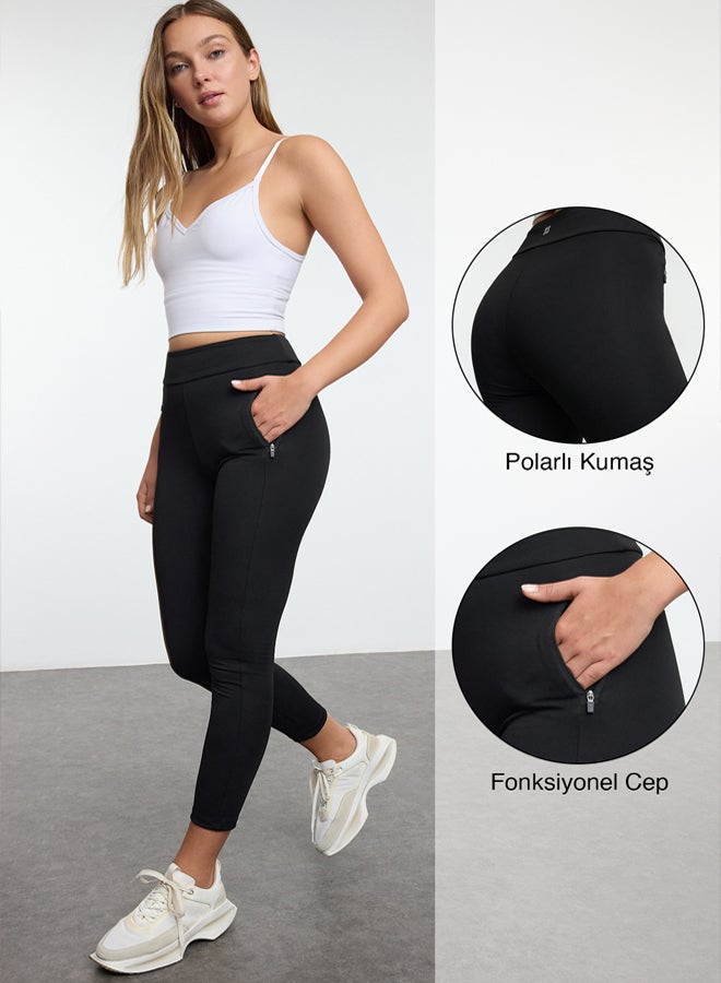 trendyol Black Brushed Soft Fabric Polar Fleece Winter Knitted Full Length Sports Tights  - Image 1