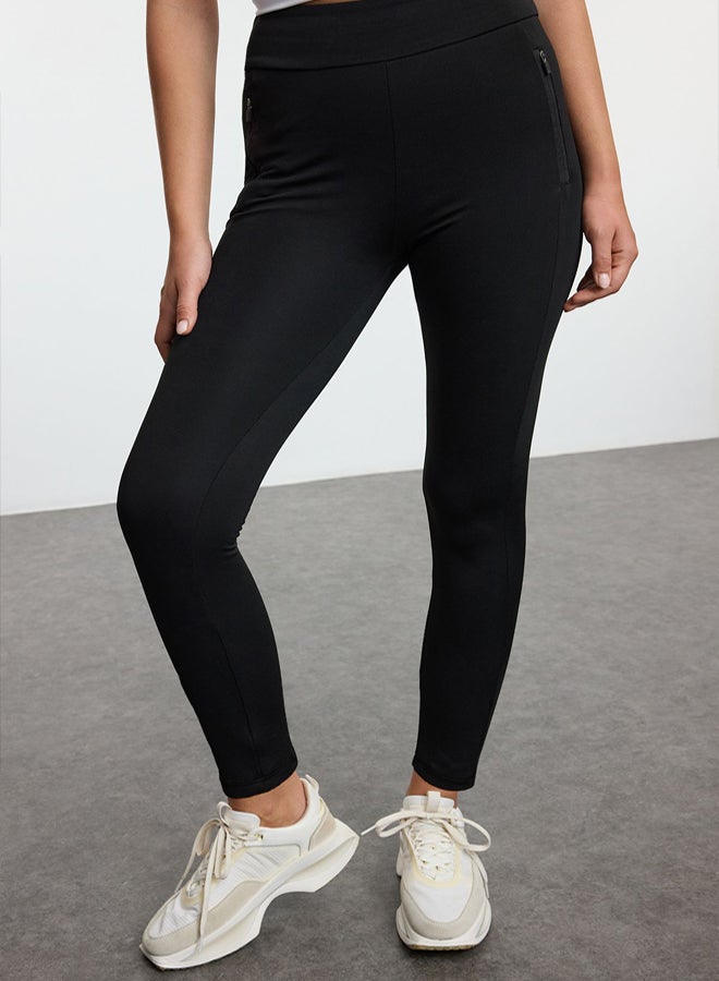 Black Brushed Soft Fabric Polar Fleece Winter Knitted Full Length Sports Tights